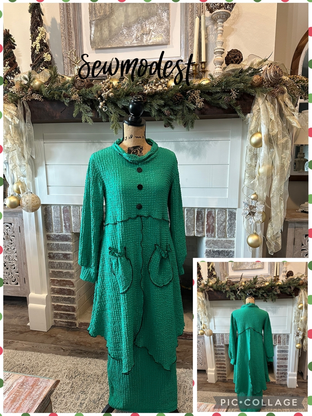 Green Textured Button-Front Layered Outfit with Pockets